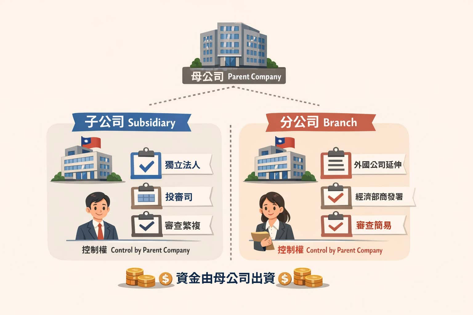 外國公司設立台灣子公司和分公司的差異和比較 - 台北創業家